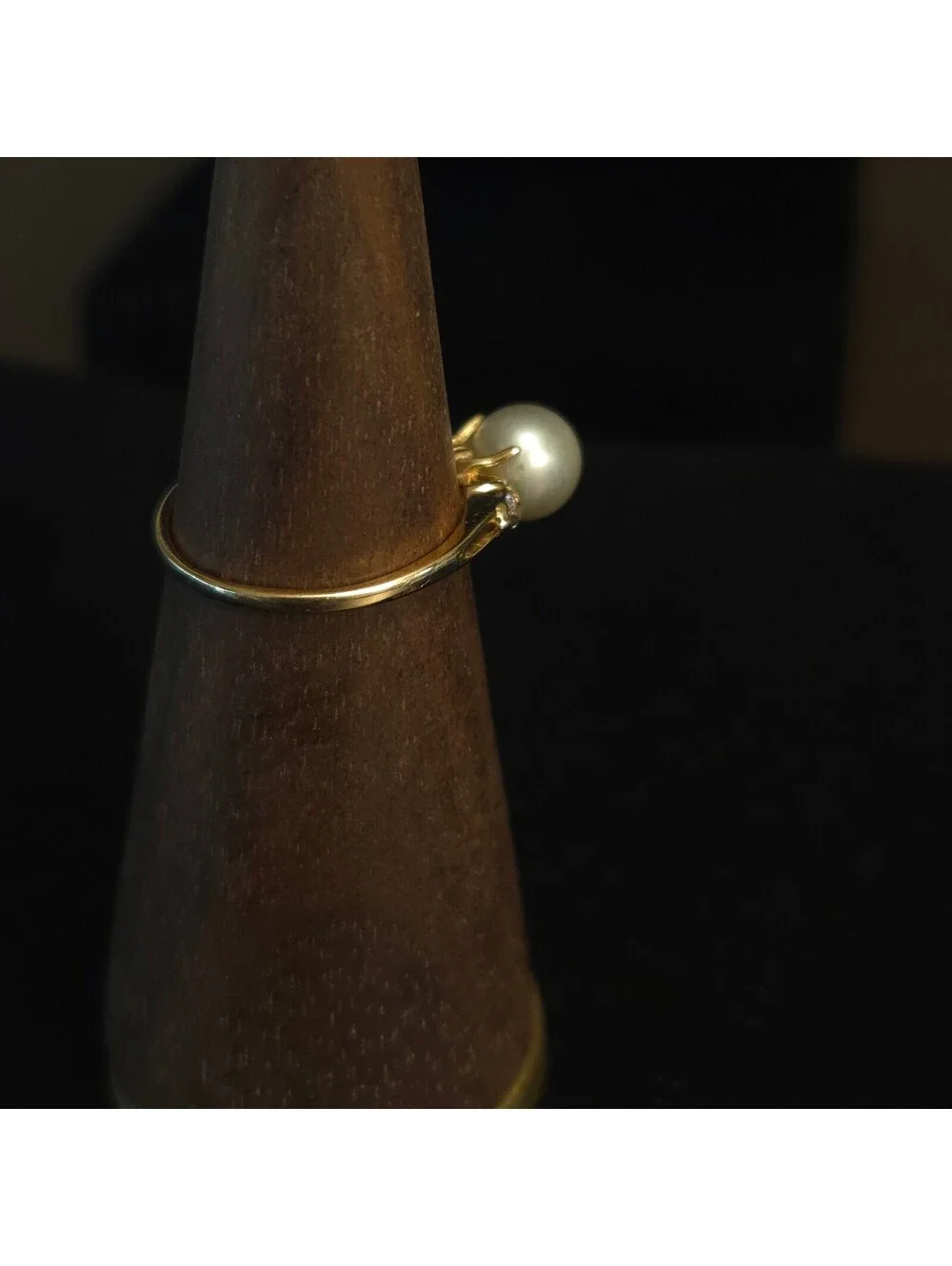 Vintage Size 7 10K Gold 6mm Pearl and CZ Ring